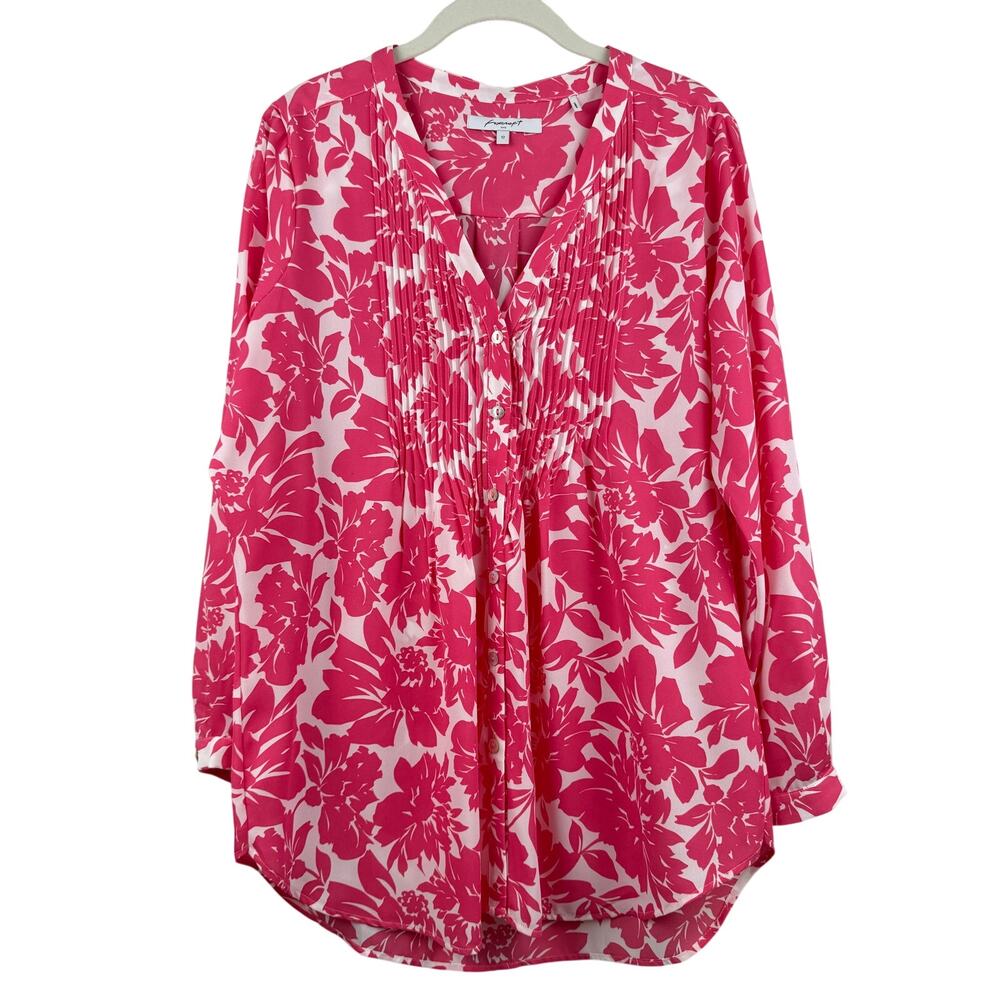 Foxcroft NYC Womens Pink Floral Pintuck Blouse Size 12 Coastal Grandmother Chic